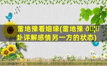 雷地豫看姻缘(雷地豫 🦉 卦详解感情另一方的状态)